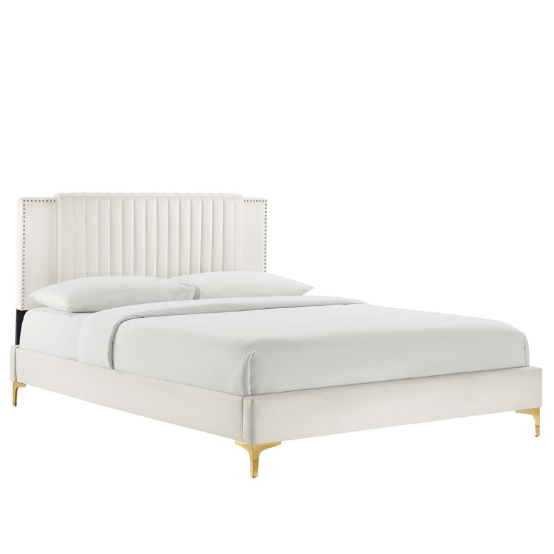 Lit plateforme en velours Performance Modway Zahra, Blanc, Double