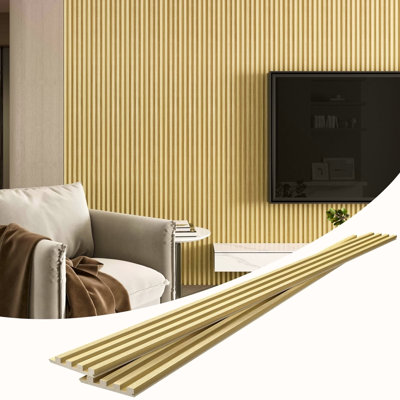 4 Packs 94.5" X 5.7" Solid Wood Panels For Wall,Acoustic Wood Slat Wall Panels For Interior Wall Decor,TV Background,Living Room (Oak)