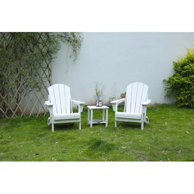 Ensemble de chaises pliantes Adirondack avec table d'appoint, durable et confortable pour une utilisation extérieure toutes saisons, blanc (2 chaises et 1 table)