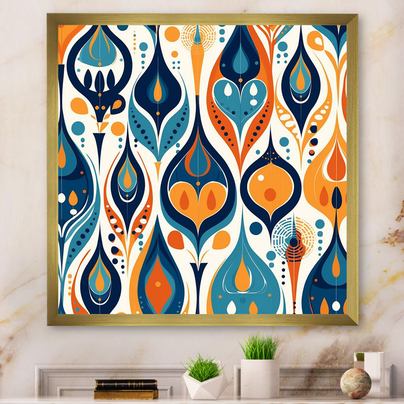Symphonie botanique orange et bleue II sur toile, H 24 po x l 24 po x P 1 po, Cadre doré à une seule photo