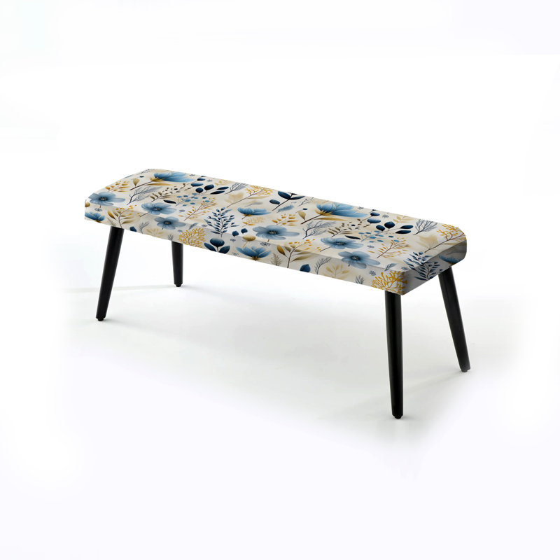 Banc rembourré floral noir, Ocean Blue and Beige Bohemian Floral