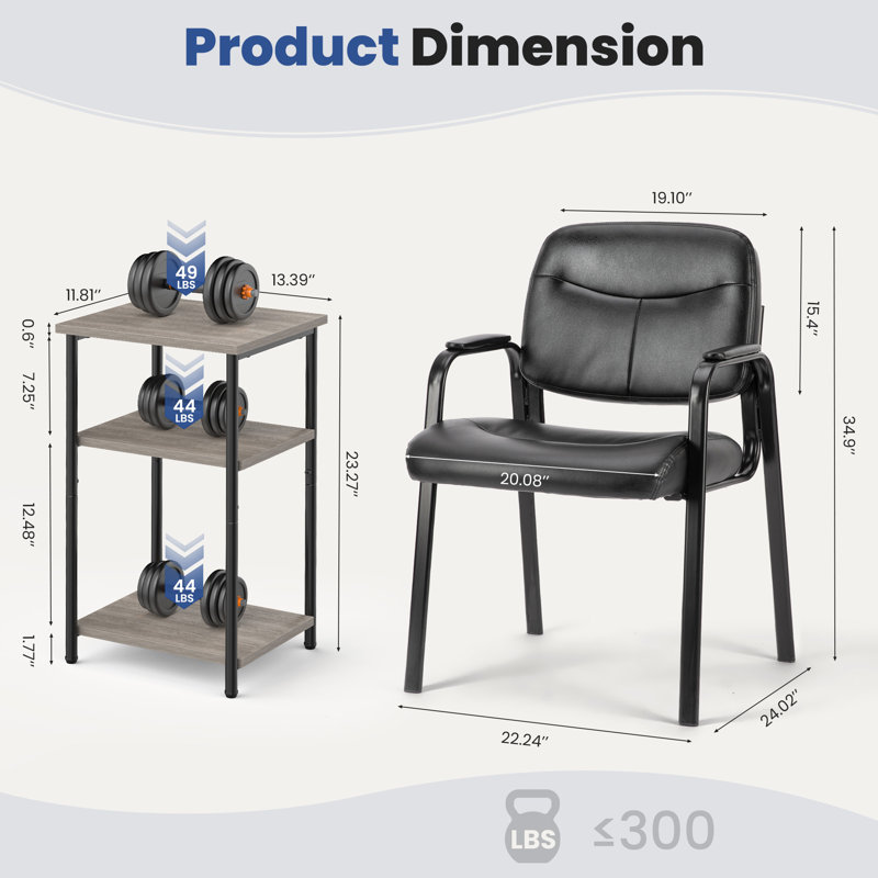 Small Three-Piece Office Reception Desk And Chair Set, Waiting Area Seating Set, 2 PU Leather Conference Chairs And A Storage Coffee Table.