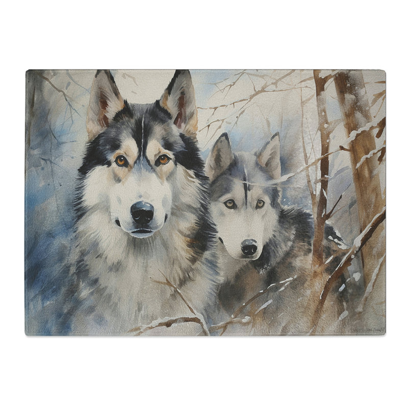 Husky Watercolour No.4  Glass Chopping Board