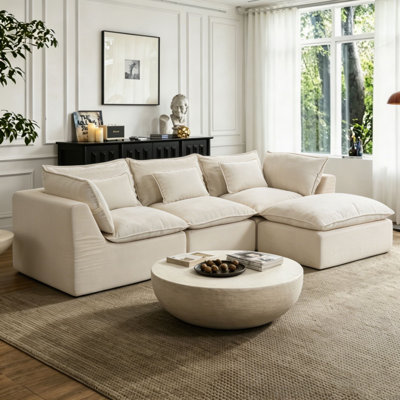 102.3" L-Shaped Sofa Comfy Cloud Couch With Ottoman