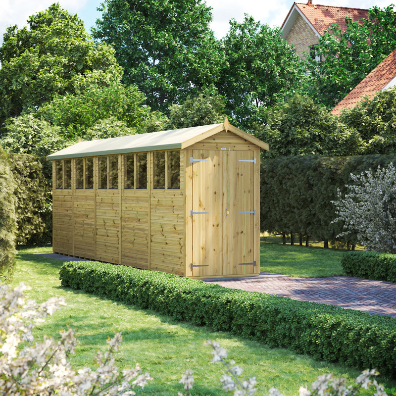Powersheds 20 x 4ft Premium Pressure Treated Timber Apex Garden Shed, Double Doors