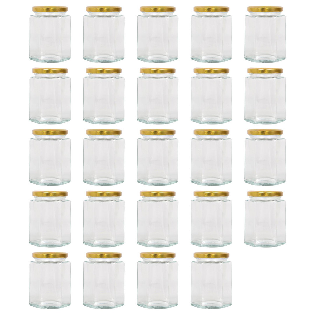 Argon Tableware Unisex Gold 250Ml Hexagonal Glass Jam Jars - Set Of 24 - Empty Screw Top Preserving Jar In - Image 3