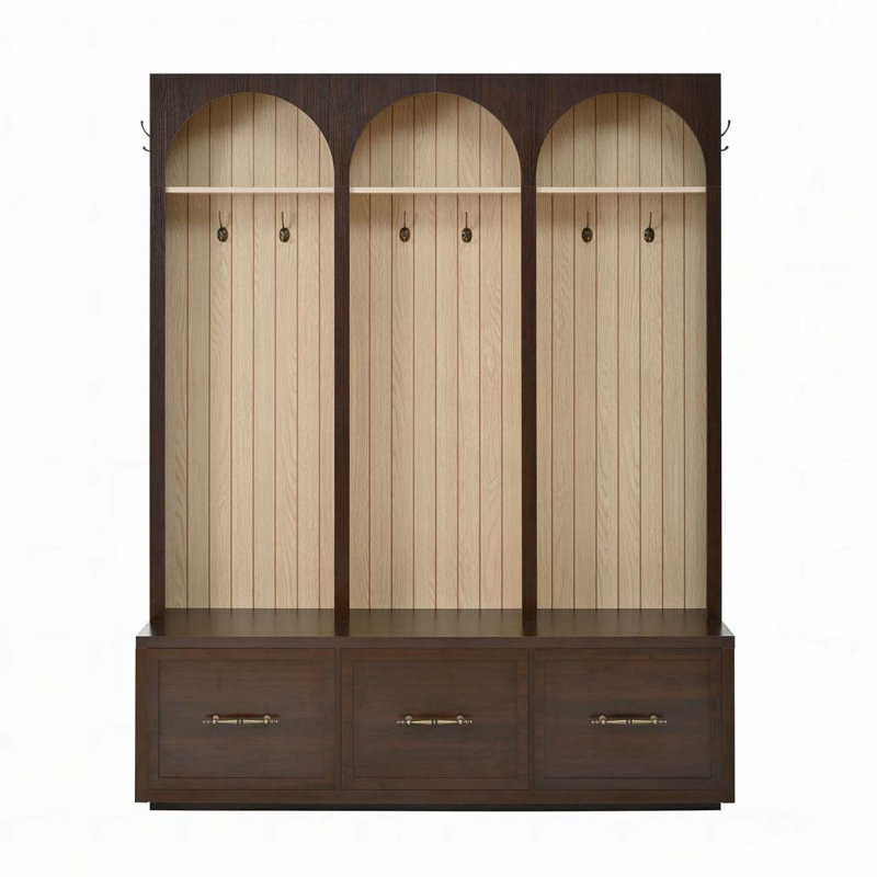 Farmhouse Wooden Hall Tree with  8 Retro Hooks, Dark Walnut