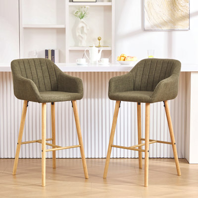 Ensemble de 2 tabourets de bar modernes avec îlot de cuisine avec dossier, accoudoirs, repose-pieds et pieds en bois massif