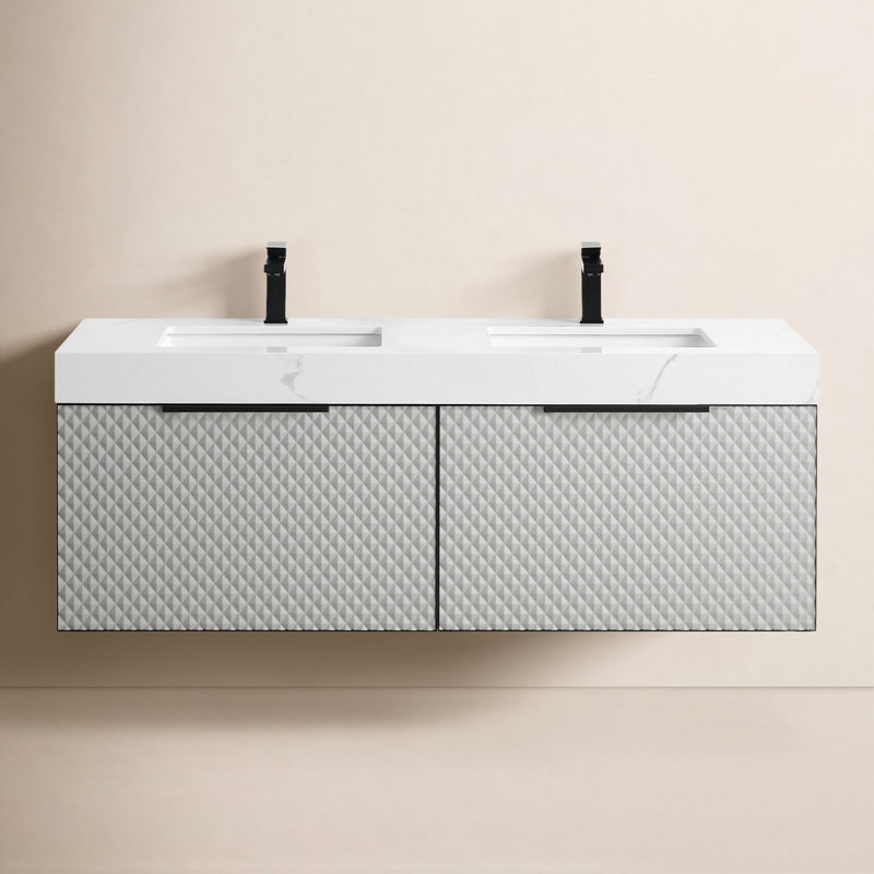 Ensemble de meuble-lavabo double mural 58 po mortrick, Gris argenté
