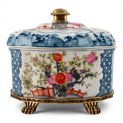 Boîte florale en porcelaine avec pieds bronze