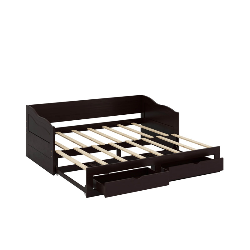 Lit de jour en bois avec deux tiroirs de rangement, lit de jour extensible avec tiroirs, lit de jour avec lit gigogne extensible