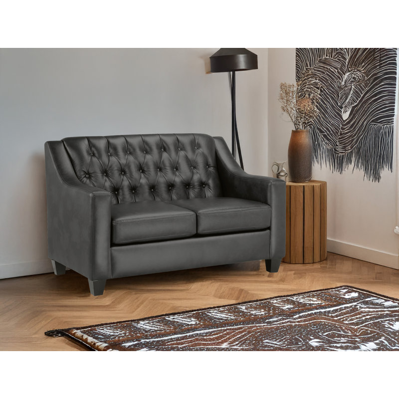 Debolt 56" Genuine Leather Square Arm Loveseat, Charcoal Leather Match