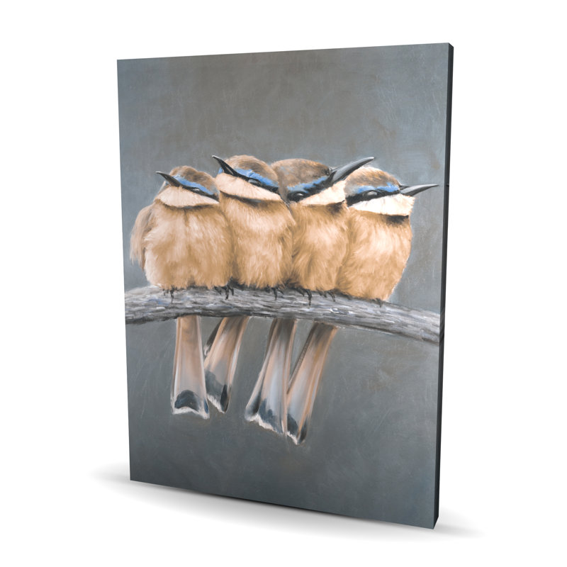 Quatre oiseaux sur une branche - animaux exotiques, art sur toile pour la décoration intérieure, H 48 po x l 36 po