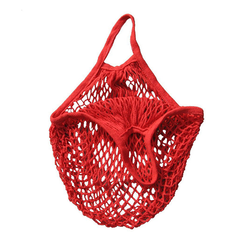 Mesh Net Turtle Bag String Shopping Bag Reusable Fruit Storage Handbag, Red, 6.3" H x 5.51" W x 1.38" D