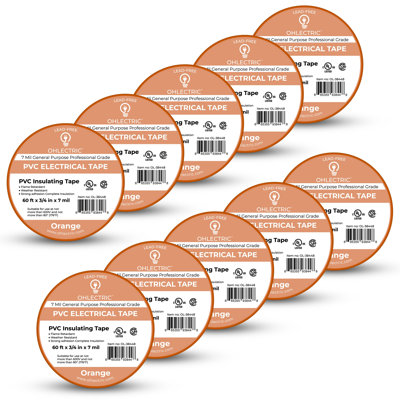Ruban électrique en PVC sans plomb de qualité professionnelle 3/4 po x 0,07 po x 60 pi Orange - paquet de 10