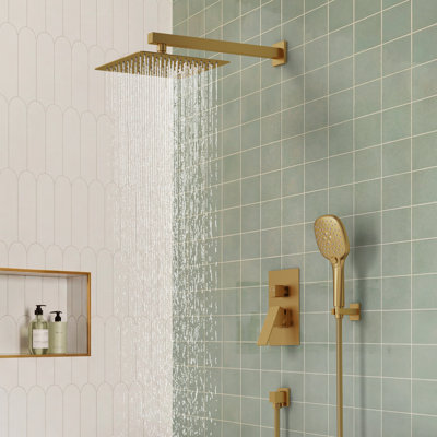 Système de robinet de douche à double fonction, pomme de douche à effet de pluie 10 po avec douche à 3 réglages de jet 
