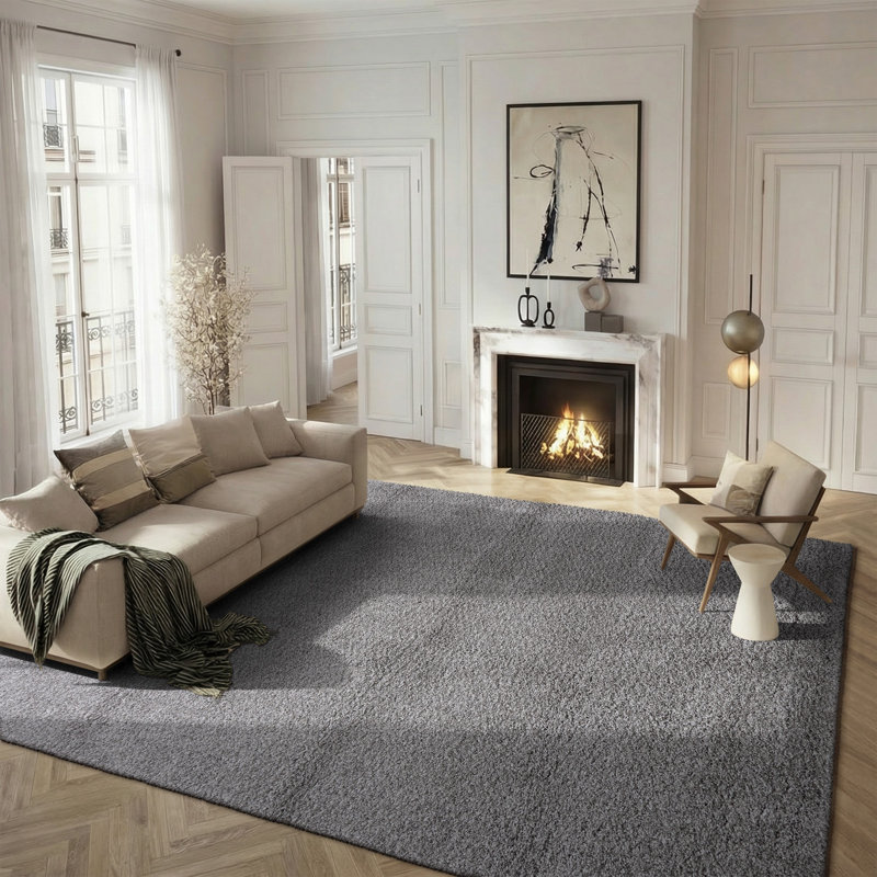 Tapis à poil long argenté Vandoren, Rectangle 8 pi x 10 pi