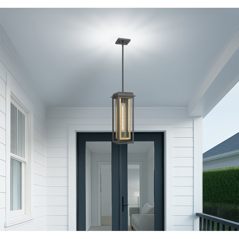 Mansfield 19" 1-Light Matte Black & Brass  Coastal Outdoor Latern Pendant With Clear Glass, MatteBlack/Brass, Clear