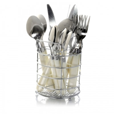 Gibson Sensations Ii 16 Piece Stainless Steel Flatware Set With Handles And Chrome Caddy