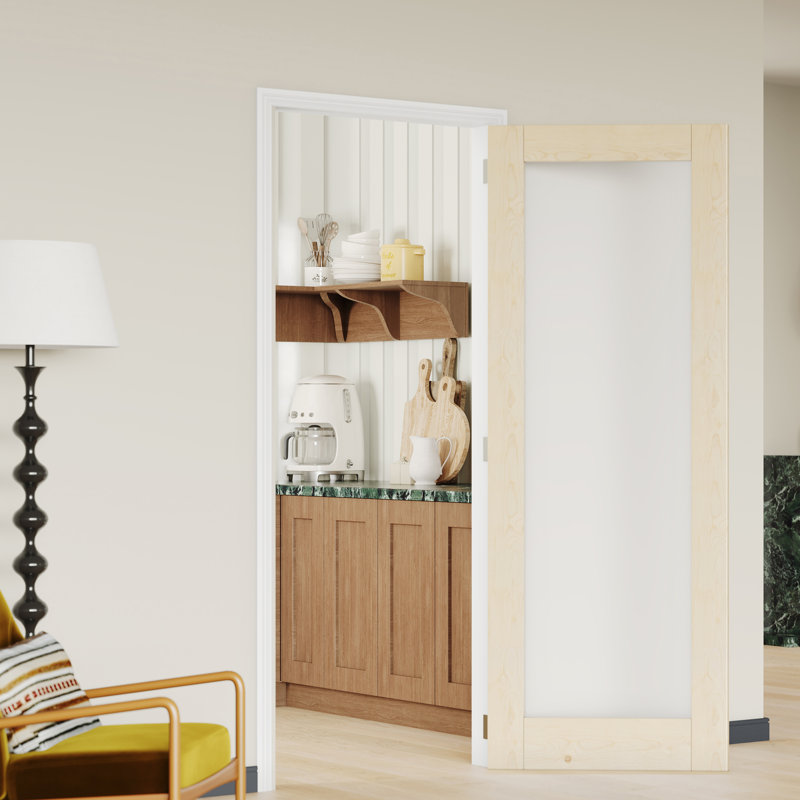 Prehung Door 1-Lite Frosted Glass Interior Door,Natural Wood Finish,Solid Manufactured Wood With Adjustable Jamb & Hardware (Assembly Required)