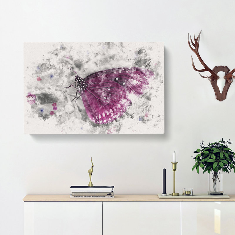Butterfly Upon A Flower - Wrapped Canvas, 40cm H x 60cm W x 3cm D