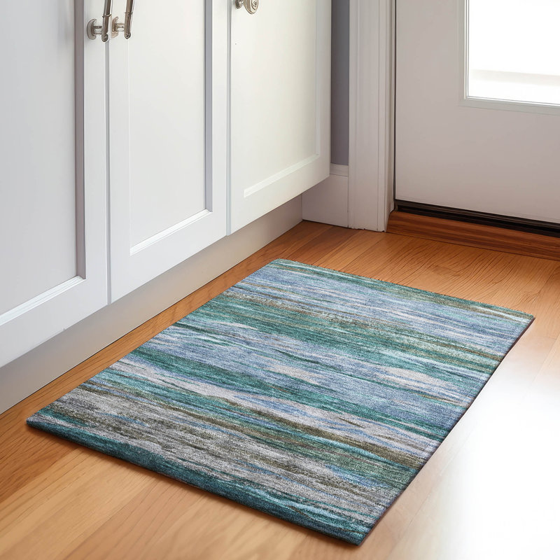 Machine Washable Indoor/Outdoor Xhevrie Teal Rug, Rectangle 1'8" x 2'6"