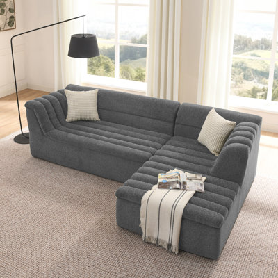 Canapés modulaires spacieux, revêtement en chenille gris foncé pour le salon moderne
