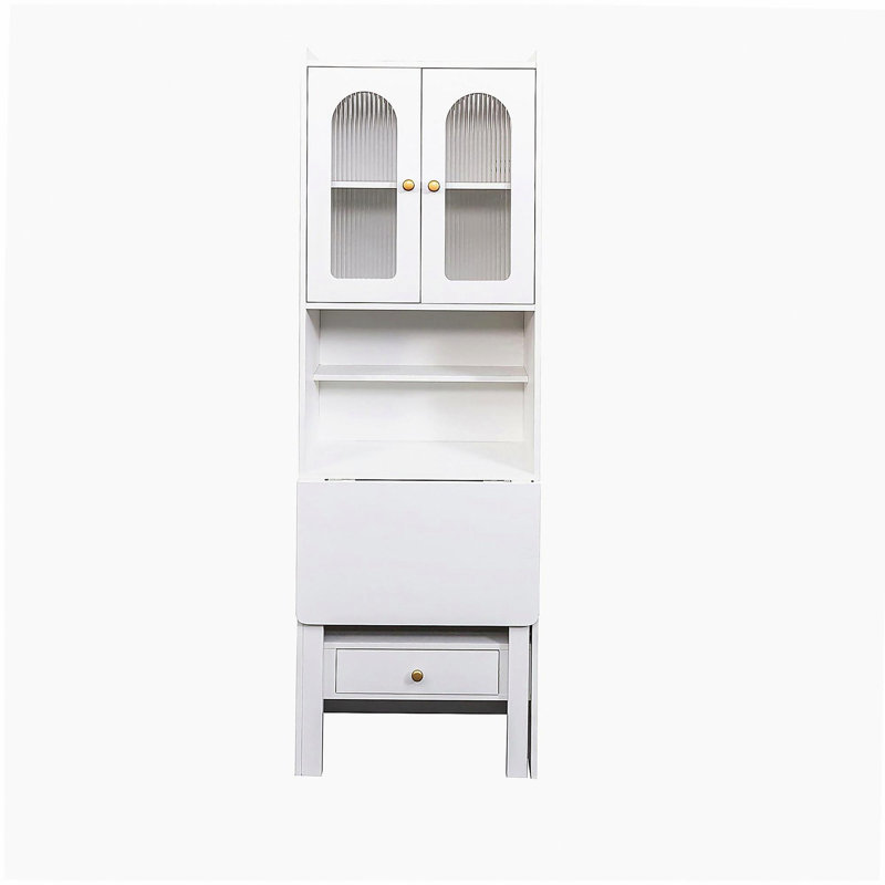 Table d'écriture pliable, armoire de bureau avec tablette et tiroir, Blanc