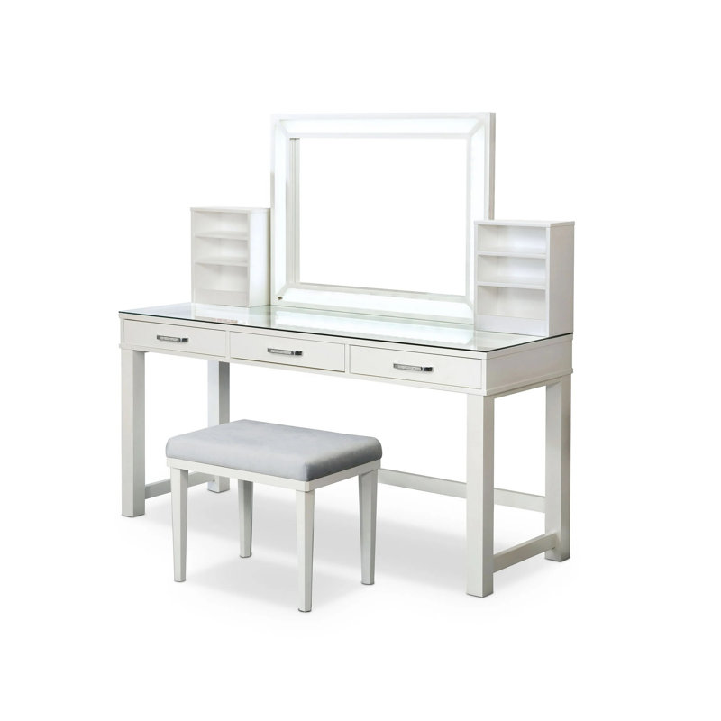 60.4" W Glam Vanity Set, White, White