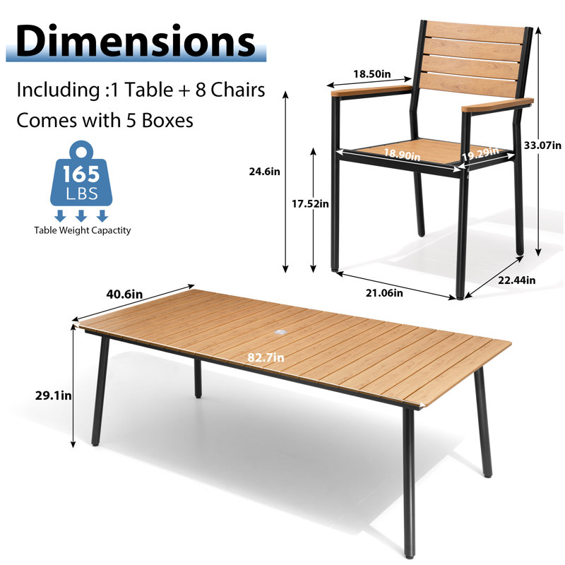Cyanni 8 - Person 82.5'' L Outdoor Dining Set with Umbrella Hole, Brown