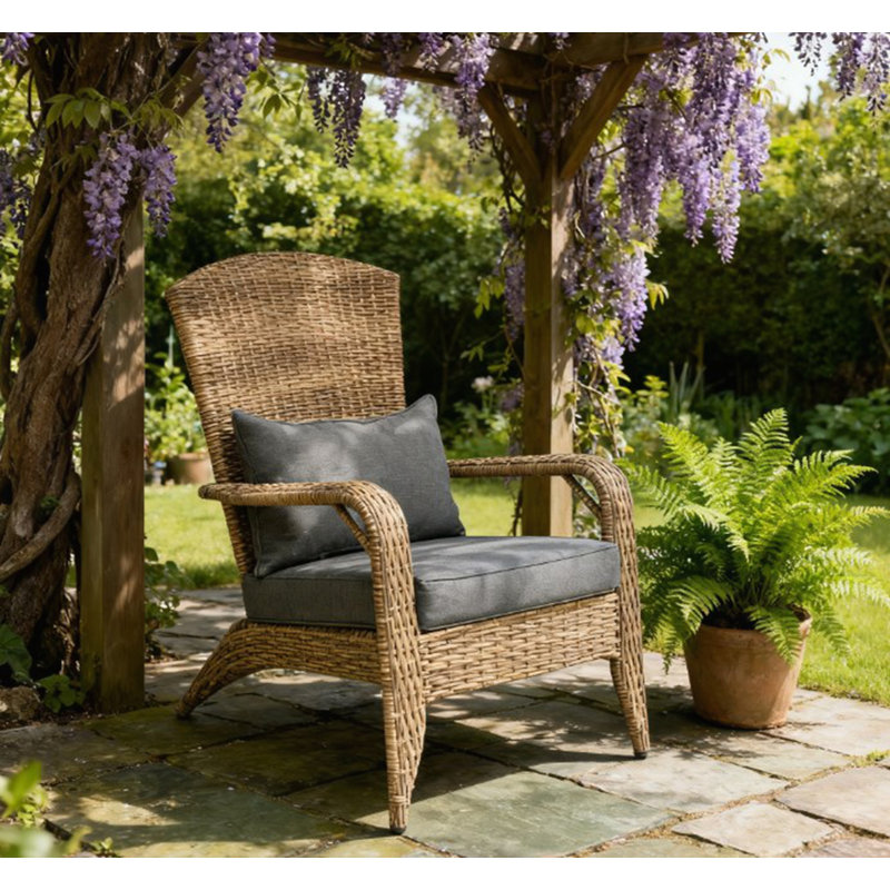 Patio Chair with Rattan Wicker, Soft Cushions, and Tall Curved Backrest for Comfortable Outdoor Relaxation, Gray