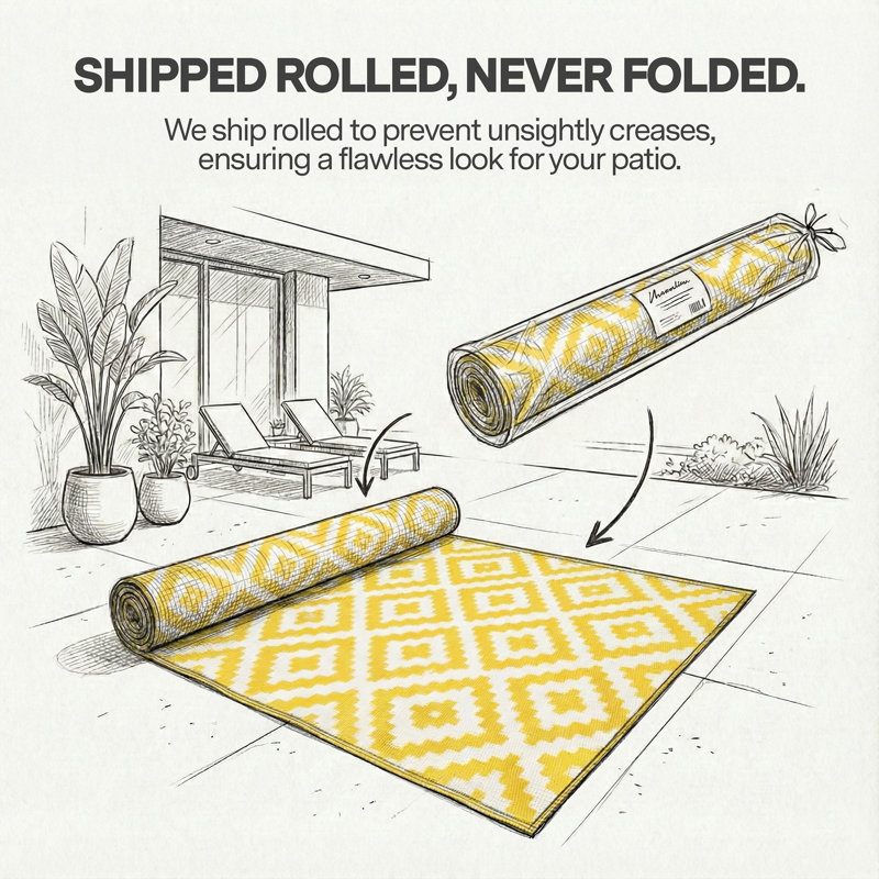 Izna Outdoor Rug Recycled Plastic Straw Waterproof Patio, Rectangle 6' x 9',  Aztec - Yellow/White