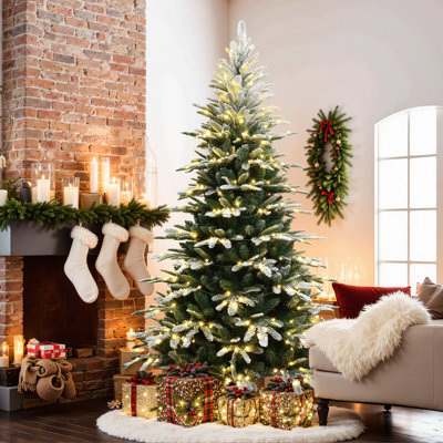 7Ft Pre-Lit Flocked Fraser Fir Slim Artificial Christmas Tree