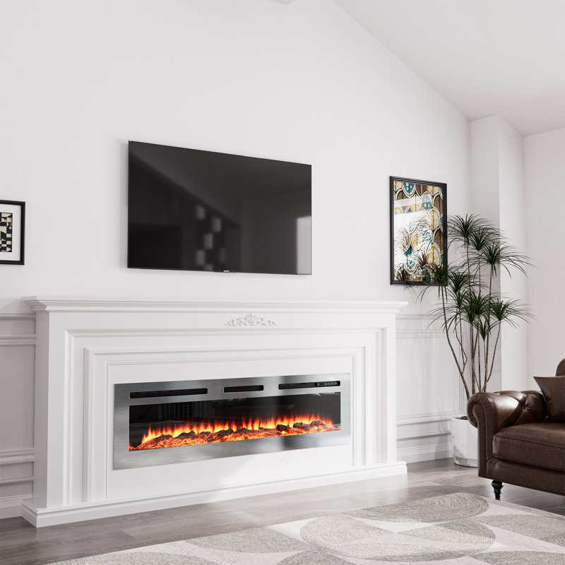 Wall Mounted & Recessed Electric Fireplace With 12 Flame Colors, 17" H x 60" W x 8.11" D