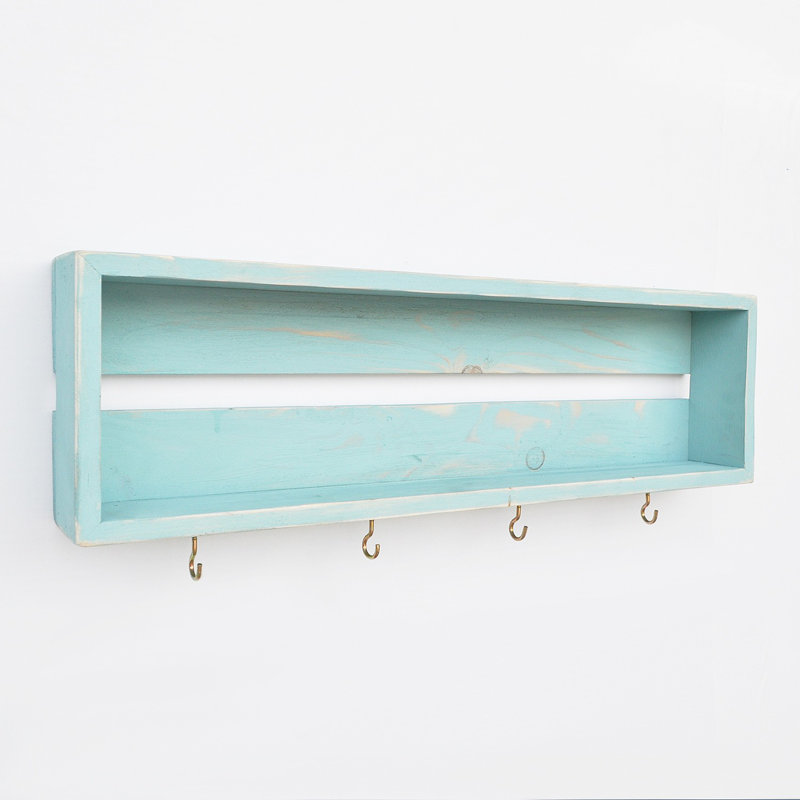 Wym 2 Piece Solid Wood Floating Shelf with Adjustable Shelves, Blue