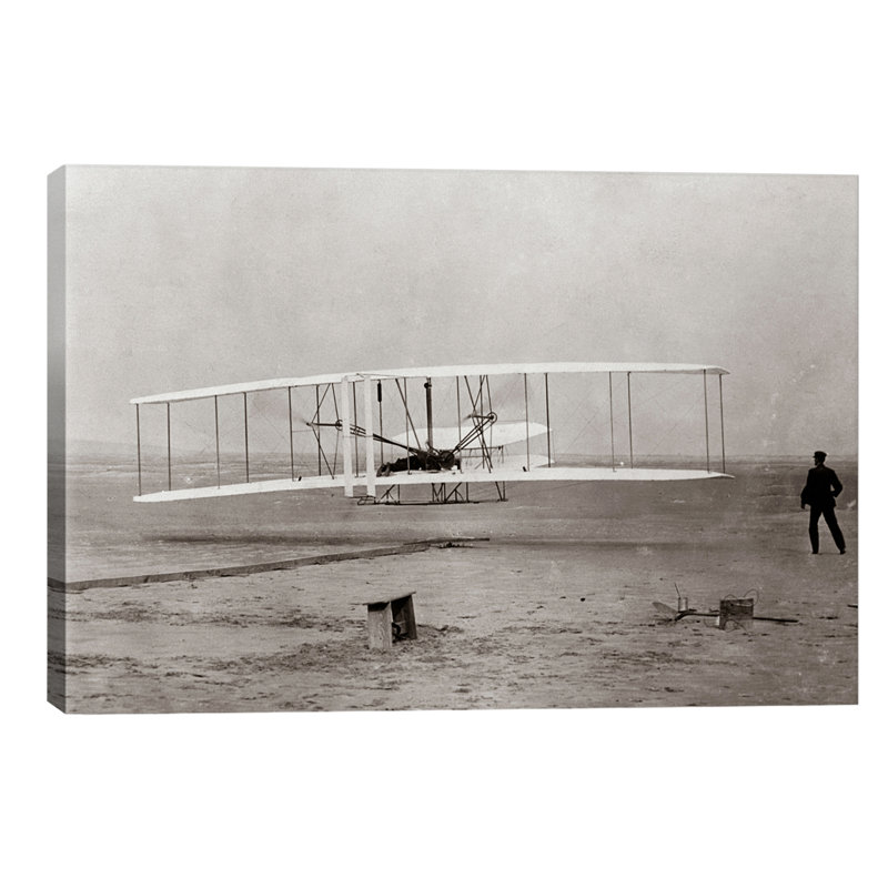 1903 Wright Brothers' Plane Taking Off at Kitty Hawk North Carolina USA 1 Piece Wall Art on Canvas
