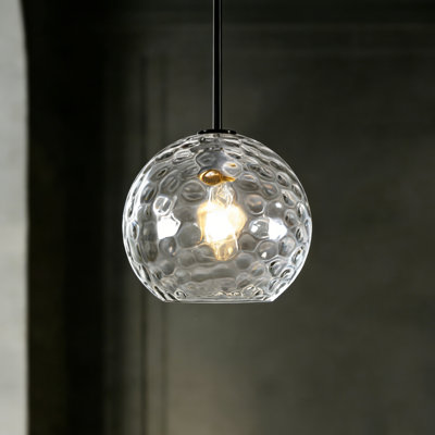 Luminaire suspendu sphère en verre martelé 1 lumière avec verre transparent martelé