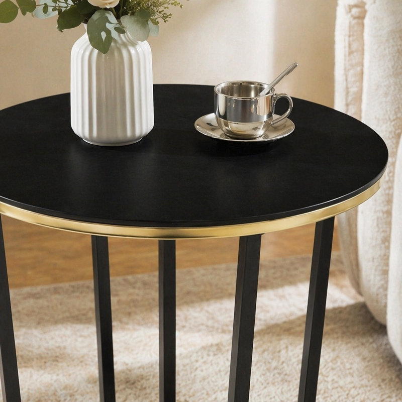 Ensemble de table basse ronde et tables de bout 3 pièces, ensemble de salon moderne avec cadre en verre trempé noir