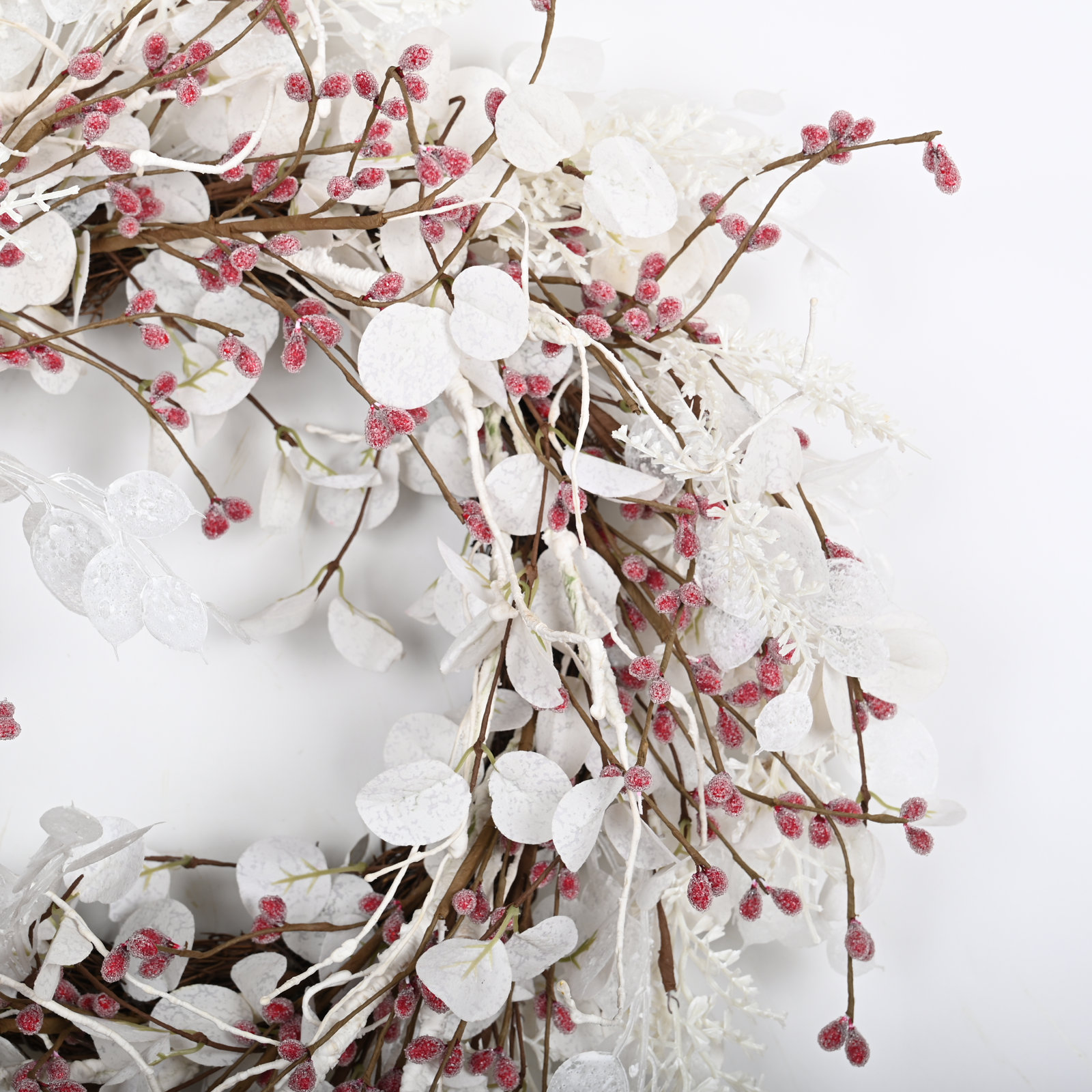 22" Artificial Frozen Berry Christmas Winter Wreath For Front Door