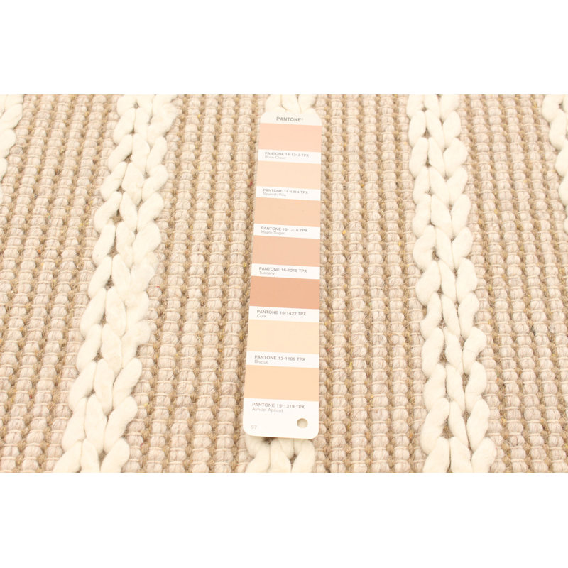 Tapis beige / blanc rayé rectangulaire en laine tressé à la main 5 pi x 7 pi 10 po Baltierra