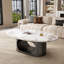 Table basse ovale moderne de 125 cm (49,2 po), plateau en pierre frittée imitation marbre, piètement minimaliste en métal sculptural, montage facile-197855133