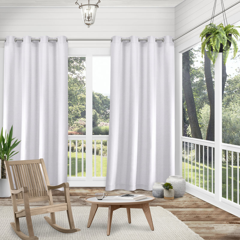 Biscayne Indoor/Outdoor Two Tone Textured Grommet Top Curtain Panel Pair, White, 54" W x 120" L