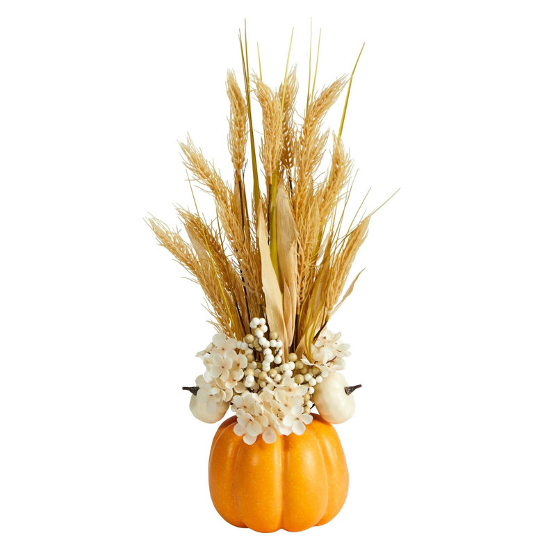Dried Wheat and Pumpkin Arrangement