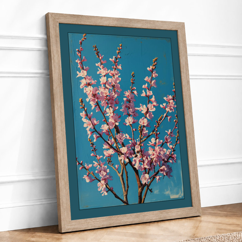 Cherry Blossom Branch Botanical - Framed Print, A1 - 84.1 x 59.4 cm, Oak