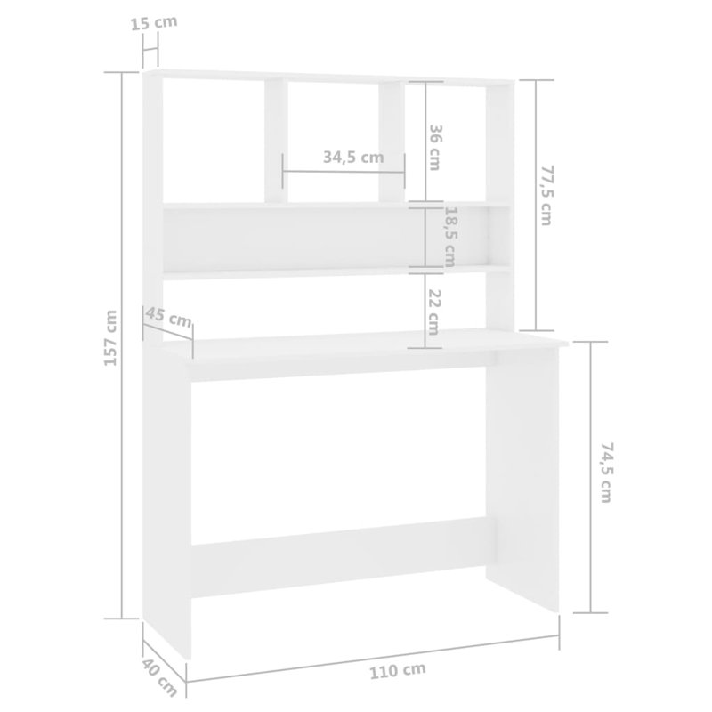 Bureau d'ordinateur avec tablettes Charlsea, Blanc très luisant