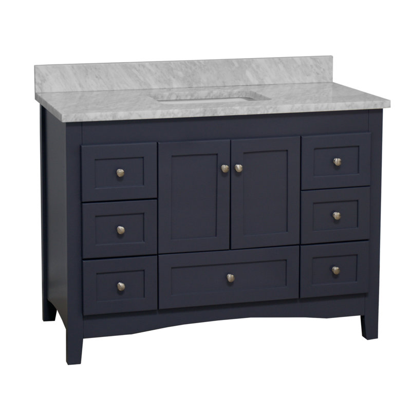 Ensemble de meuble-lavabo simple de 48 po Edber, Marbre de Carrare, Gris marine