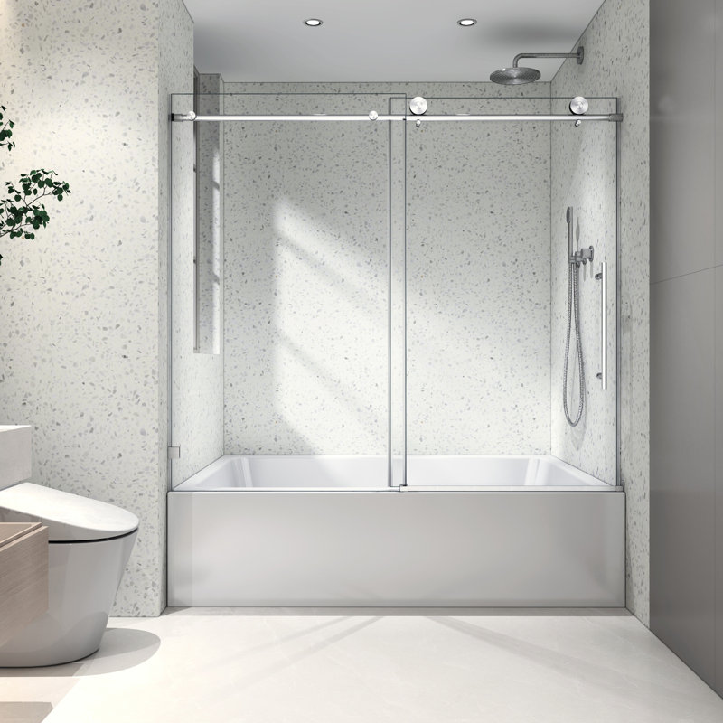 Brushed Nickel Bathroom Shower Door 6063 - With Soft Closing, Nano Easy Clean Ability, Tempered Glass, 70Mm 304 Stainless Steel Pulleys For Feature, Clean,