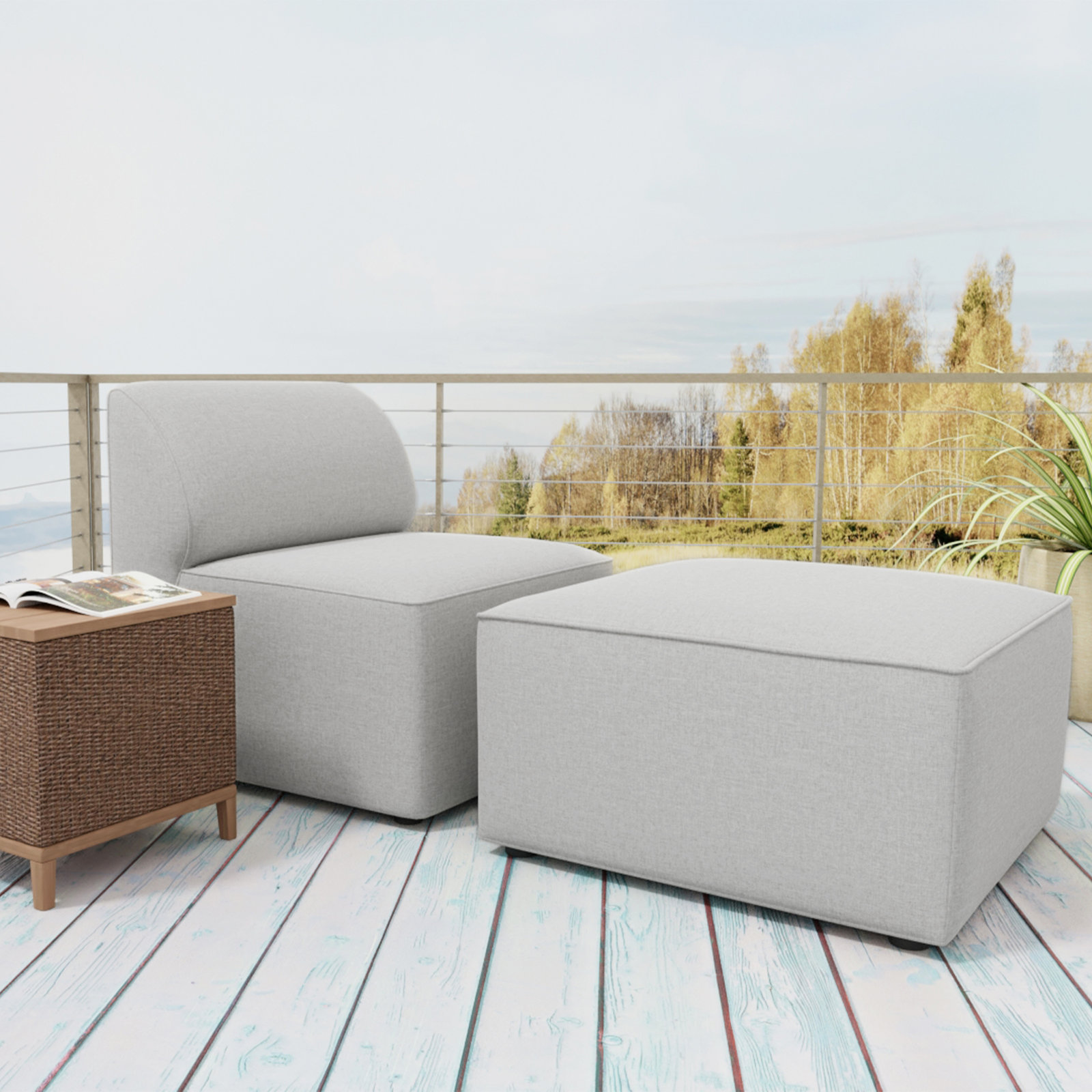 Big Joe Patio Outdoor Lounge Chair & Ottoman Set, Fresh Gray