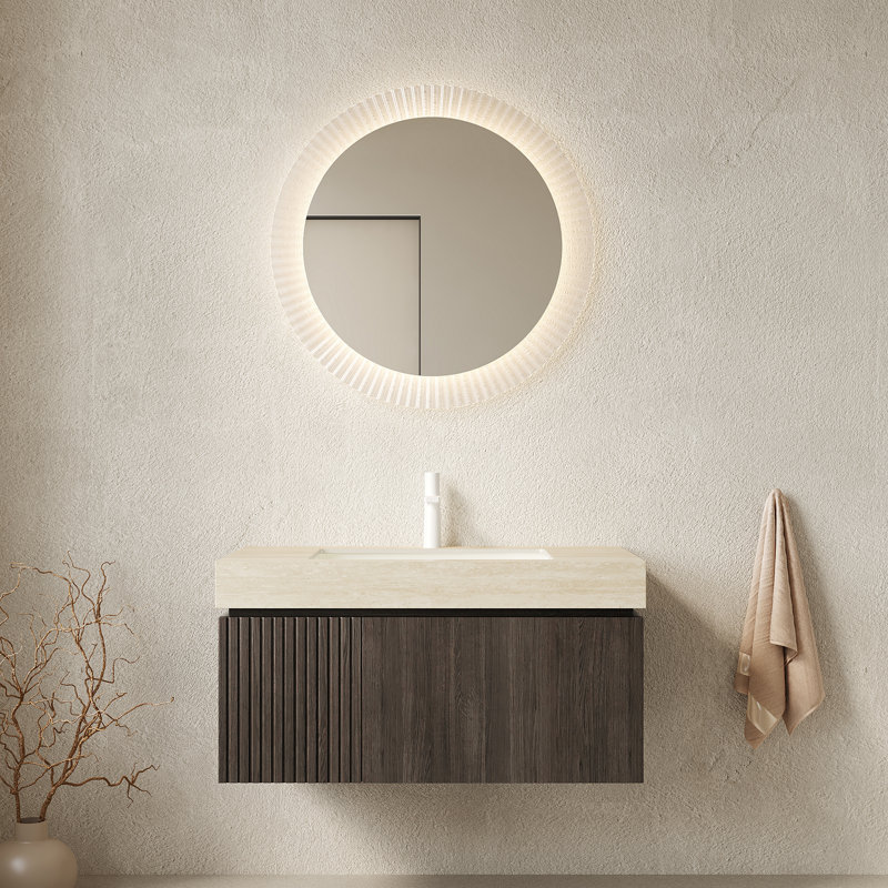36" Bathroom Vanity and Sink, Beige/Espresso