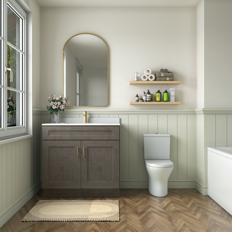 Armoire de salle de bain en bois massif prêt à assembler avec comptoir Shaker - comptoir non inclus, Double shaker Cinder